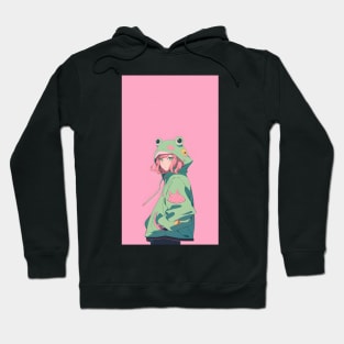 Pink And Green Frog Shonen Anime Girl Hoodie